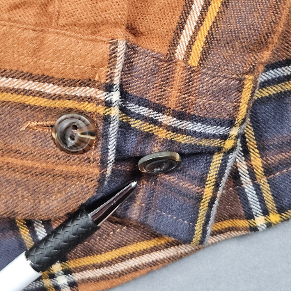 Line of Trade Flannel Shirt Mens Medium Brown Orange Plaid Button Up Fall - Picture 5 of 9